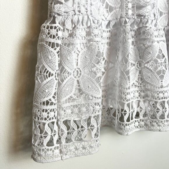 BB Dakota Sandra Dress White Lace Embroidery Mini Crochet Sz S - Picture 5 of 14
